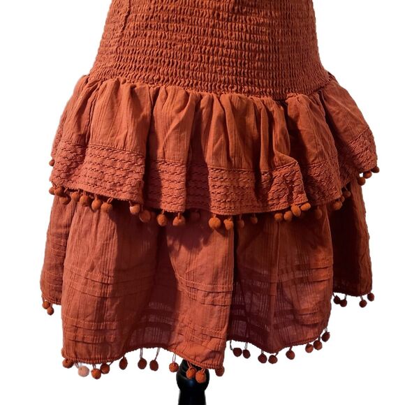 House of Harlow Terracotta Tiered Ruffle Pom Fringe Flare Skirt, Size L (8-10) - Picture 4 of 7